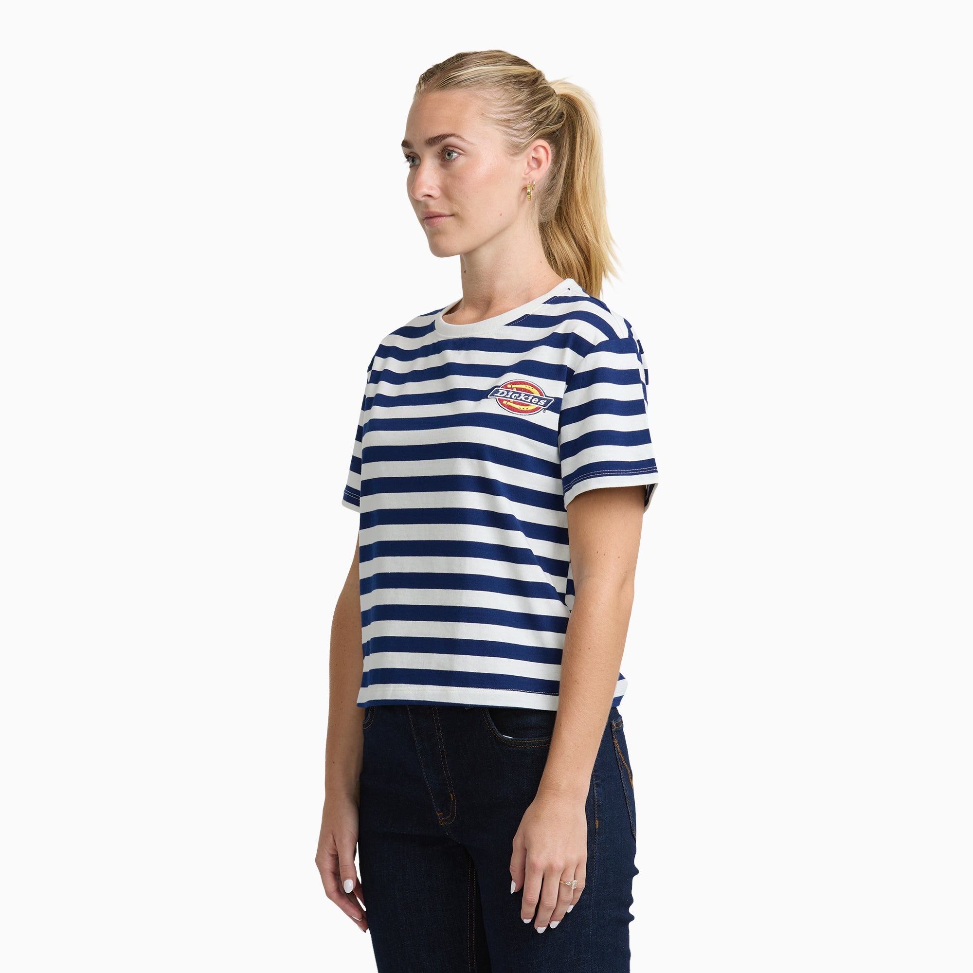 Junior's Short Sleeve Oversized Stripe Tee