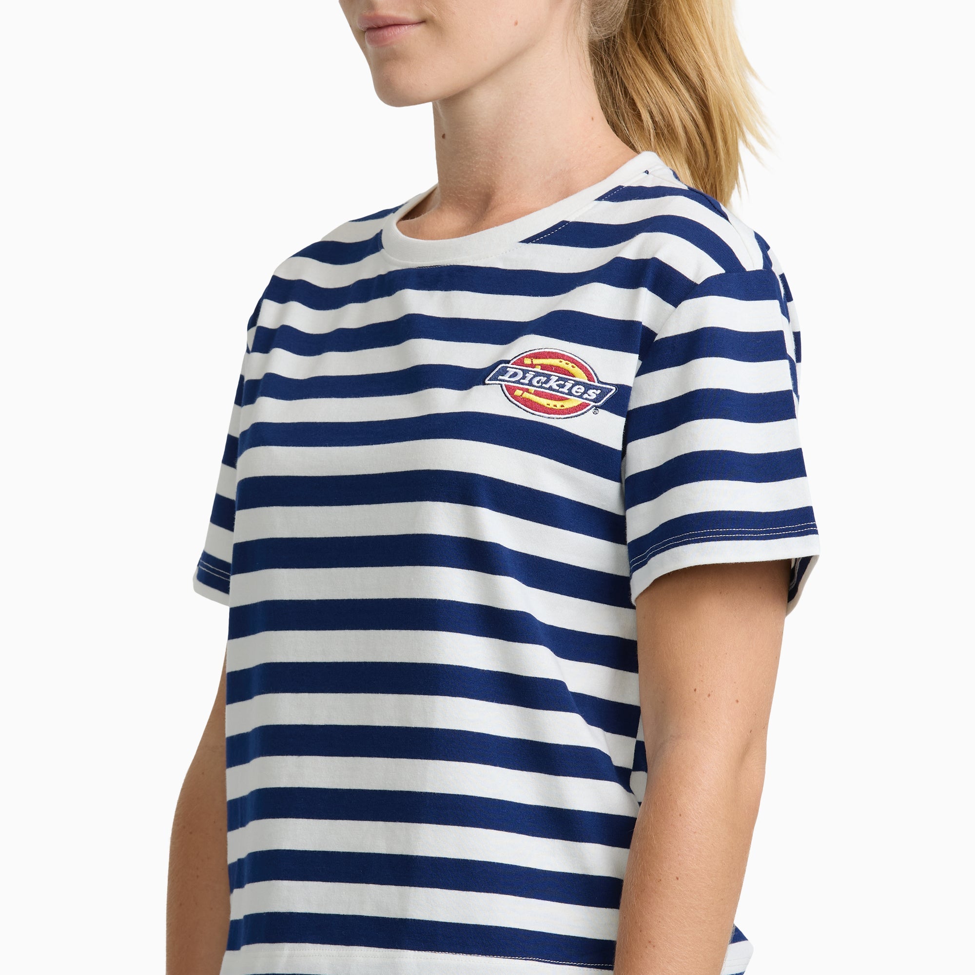 Junior's Short Sleeve Oversized Stripe Tee