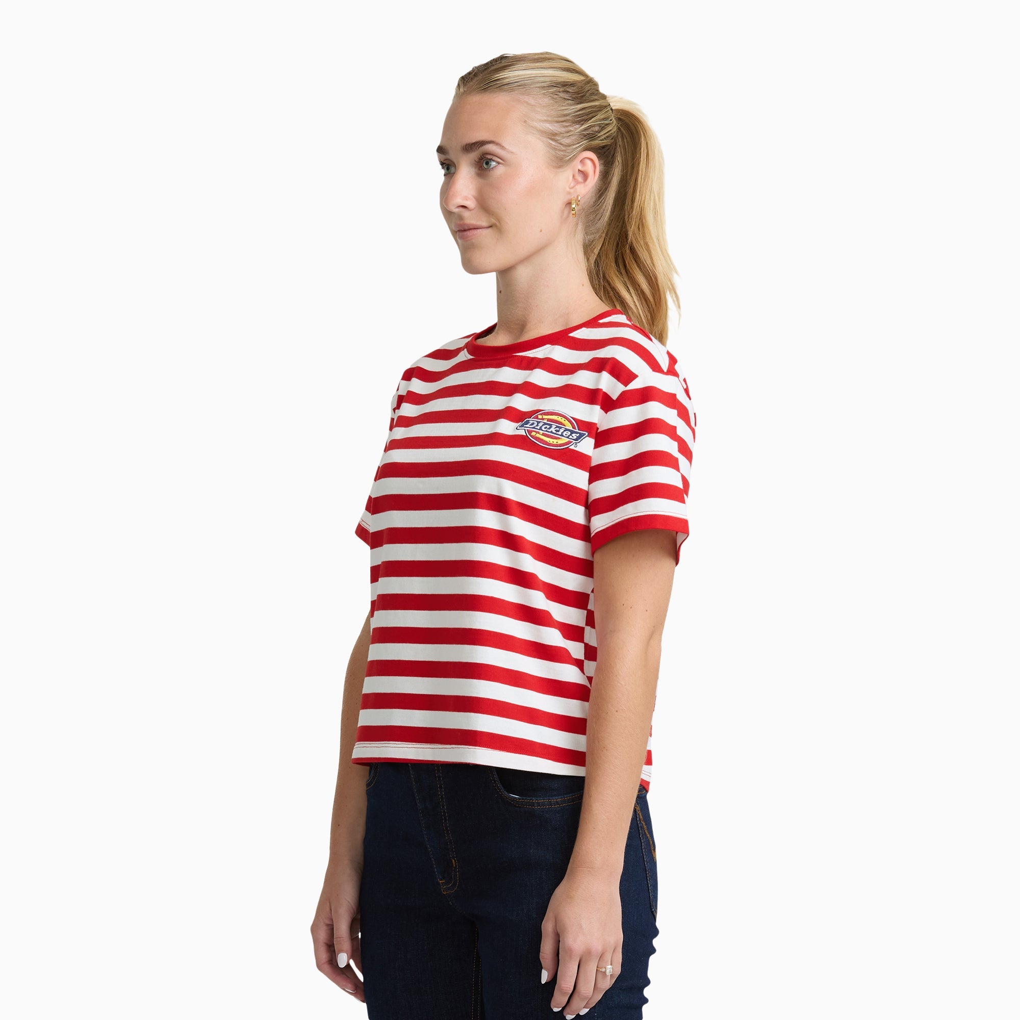 Junior's Short Sleeve Oversized Stripe Tee