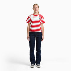 Junior's Short Sleeve Oversized Stripe Tee