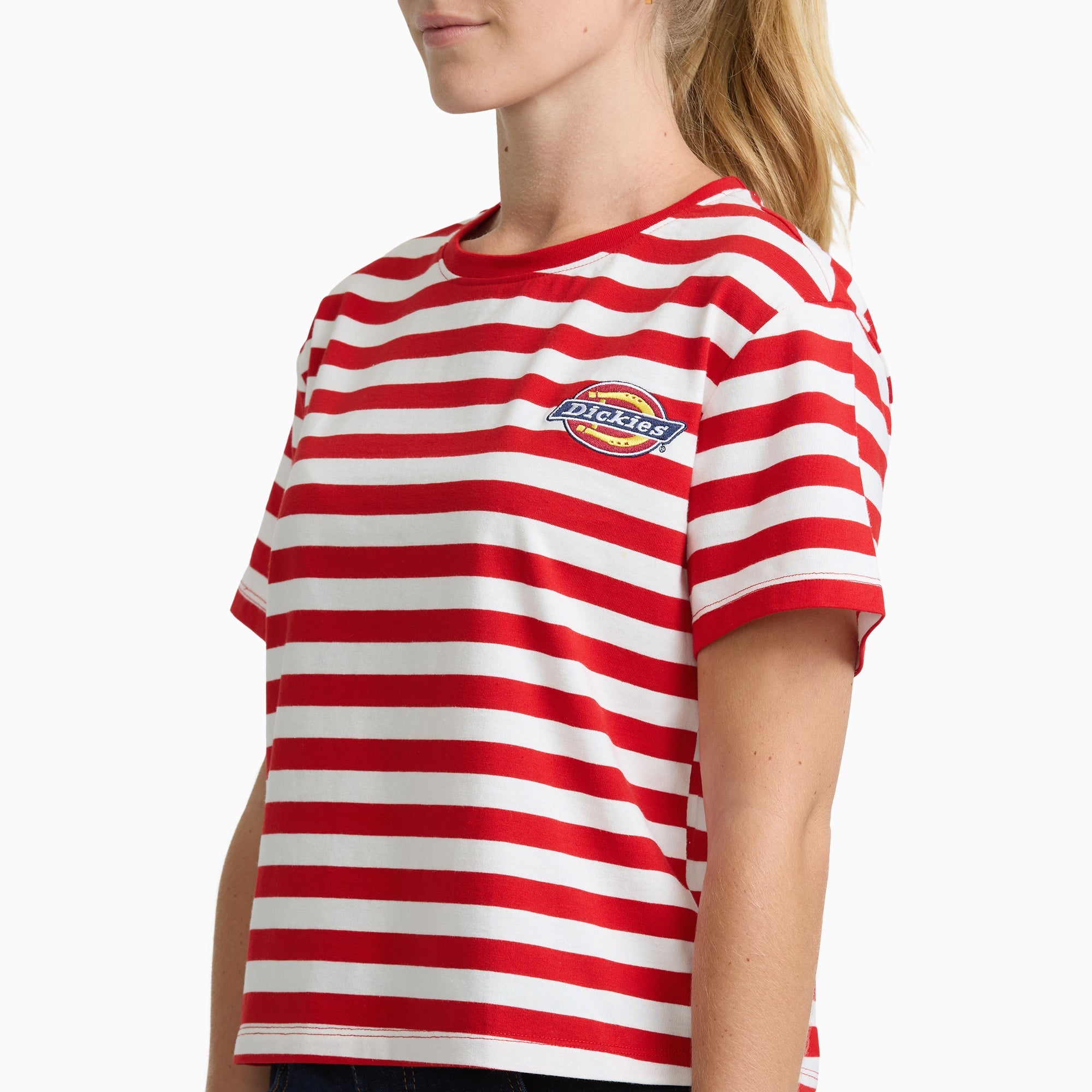 Junior's Short Sleeve Oversized Stripe Tee