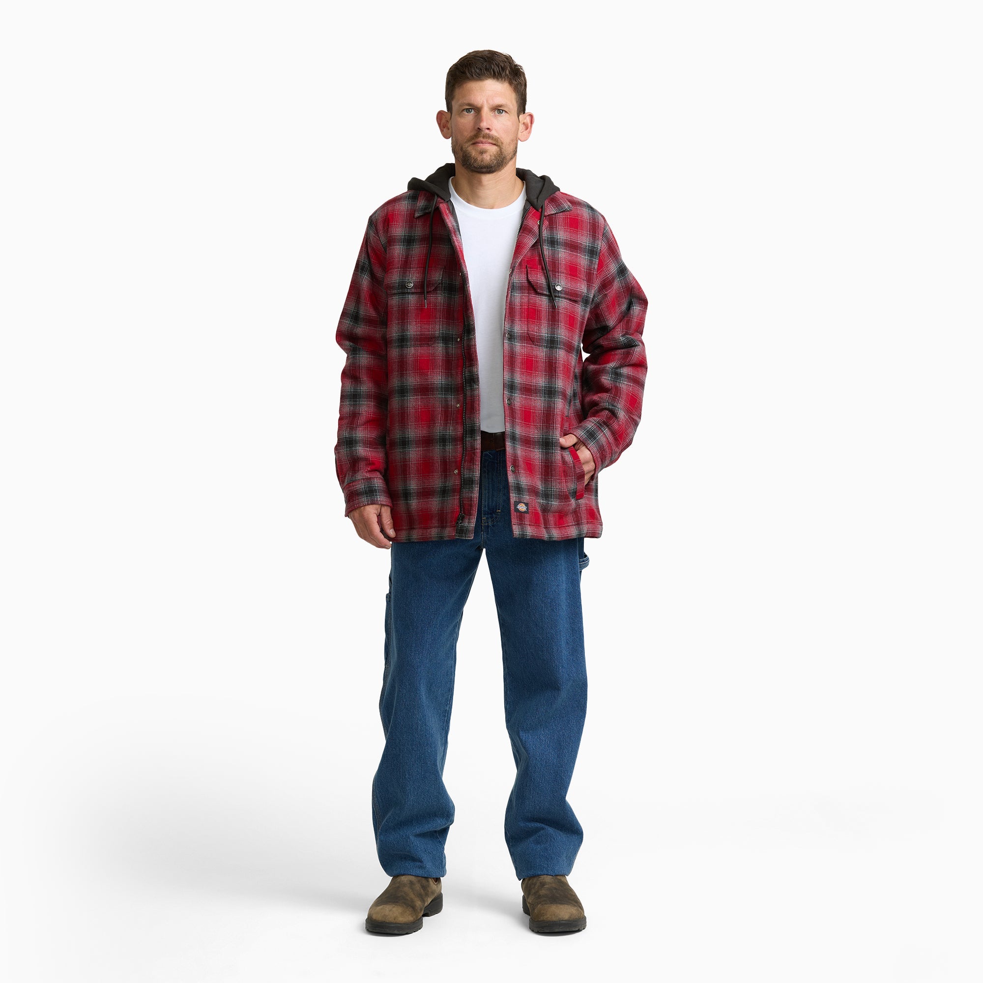 Insulated Hooded Plaid Shirt Jacket