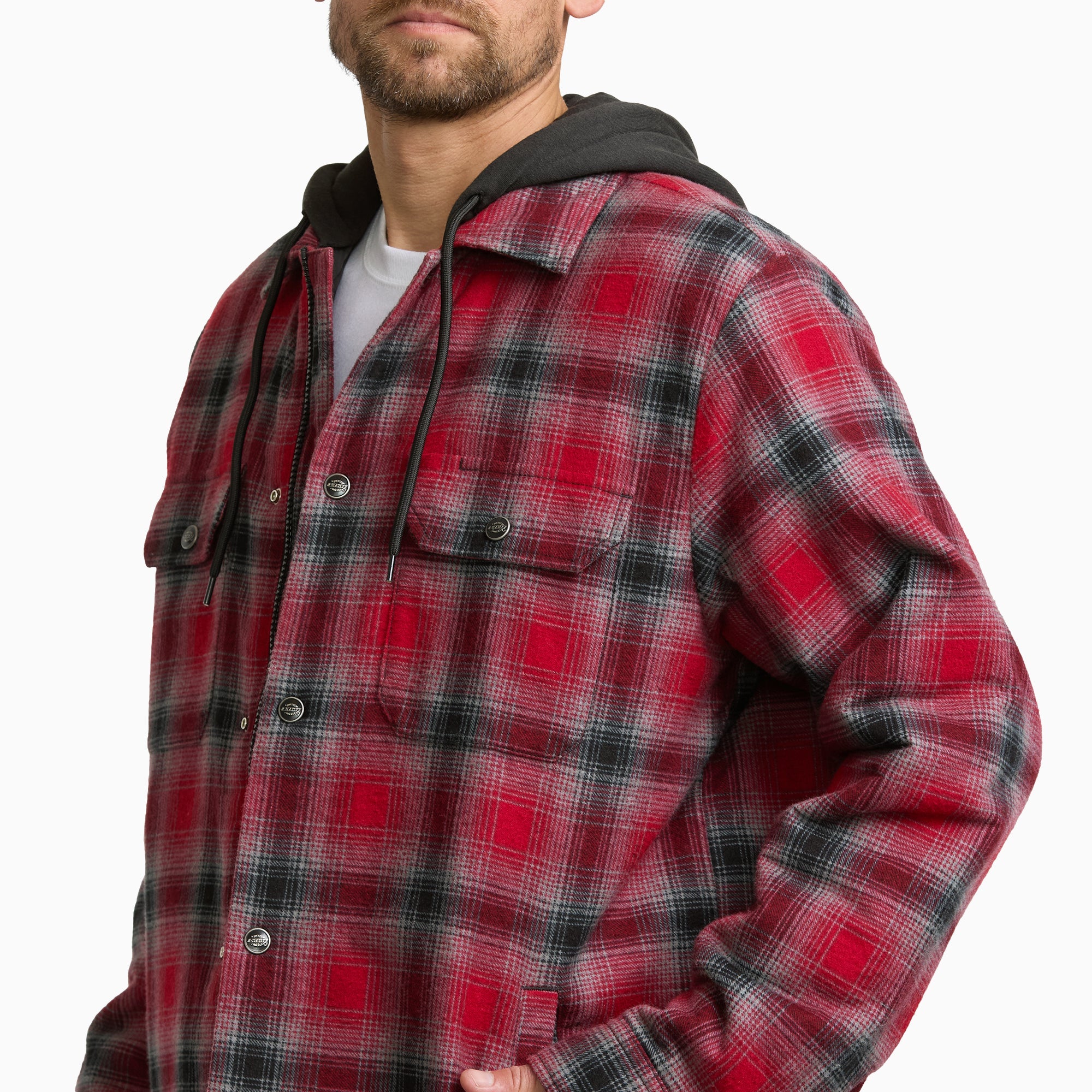 Insulated Hooded Plaid Shirt Jacket