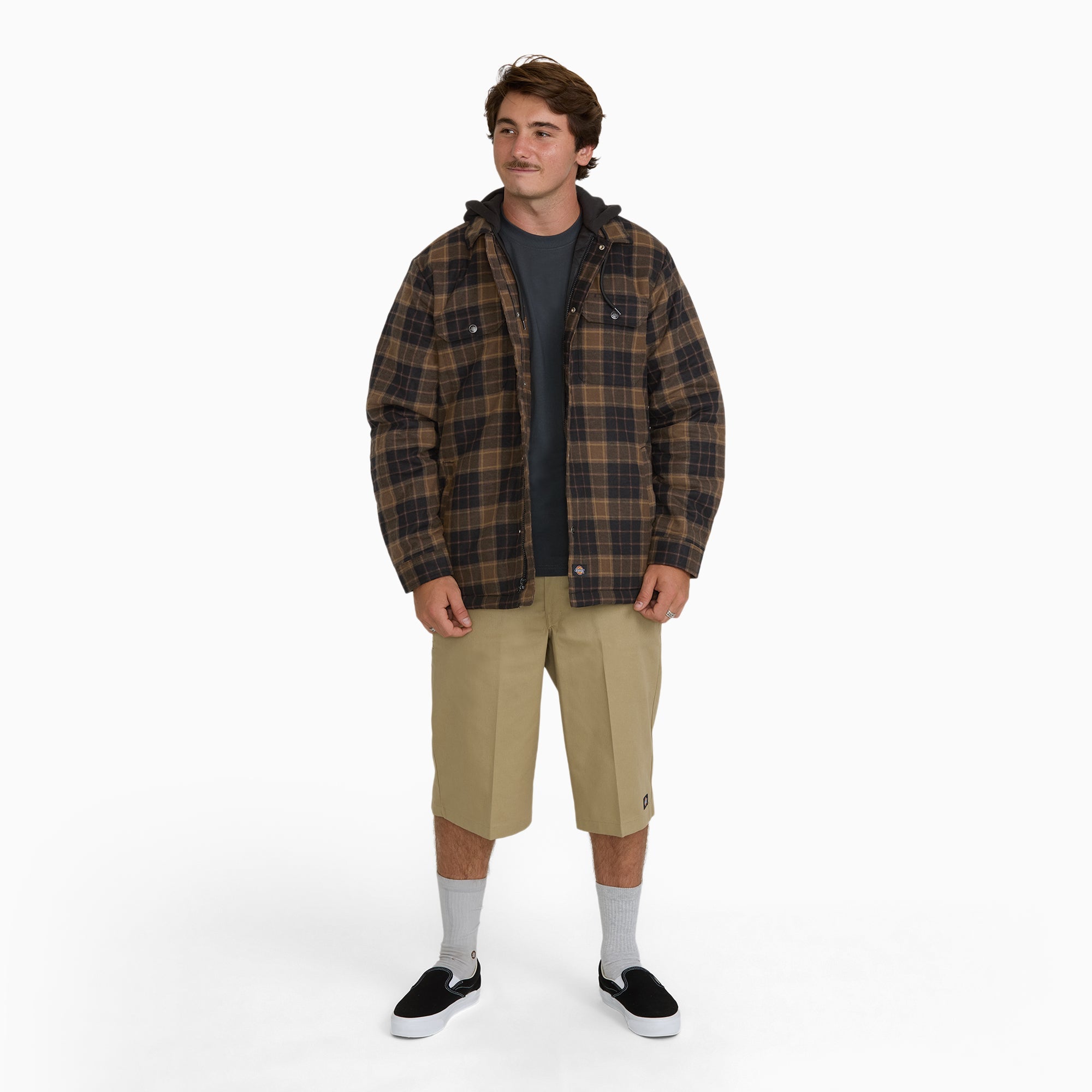 Insulated Hooded Plaid Shirt Jacket