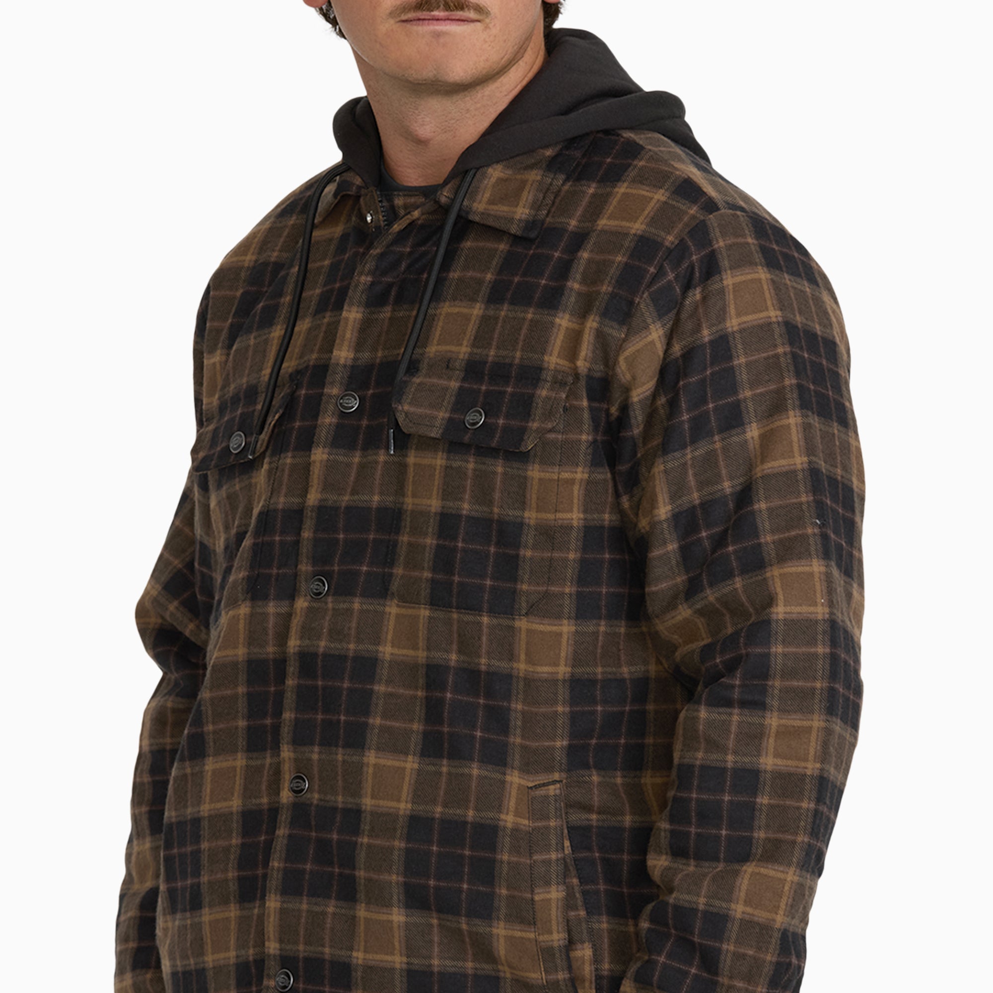 Insulated Hooded Plaid Shirt Jacket
