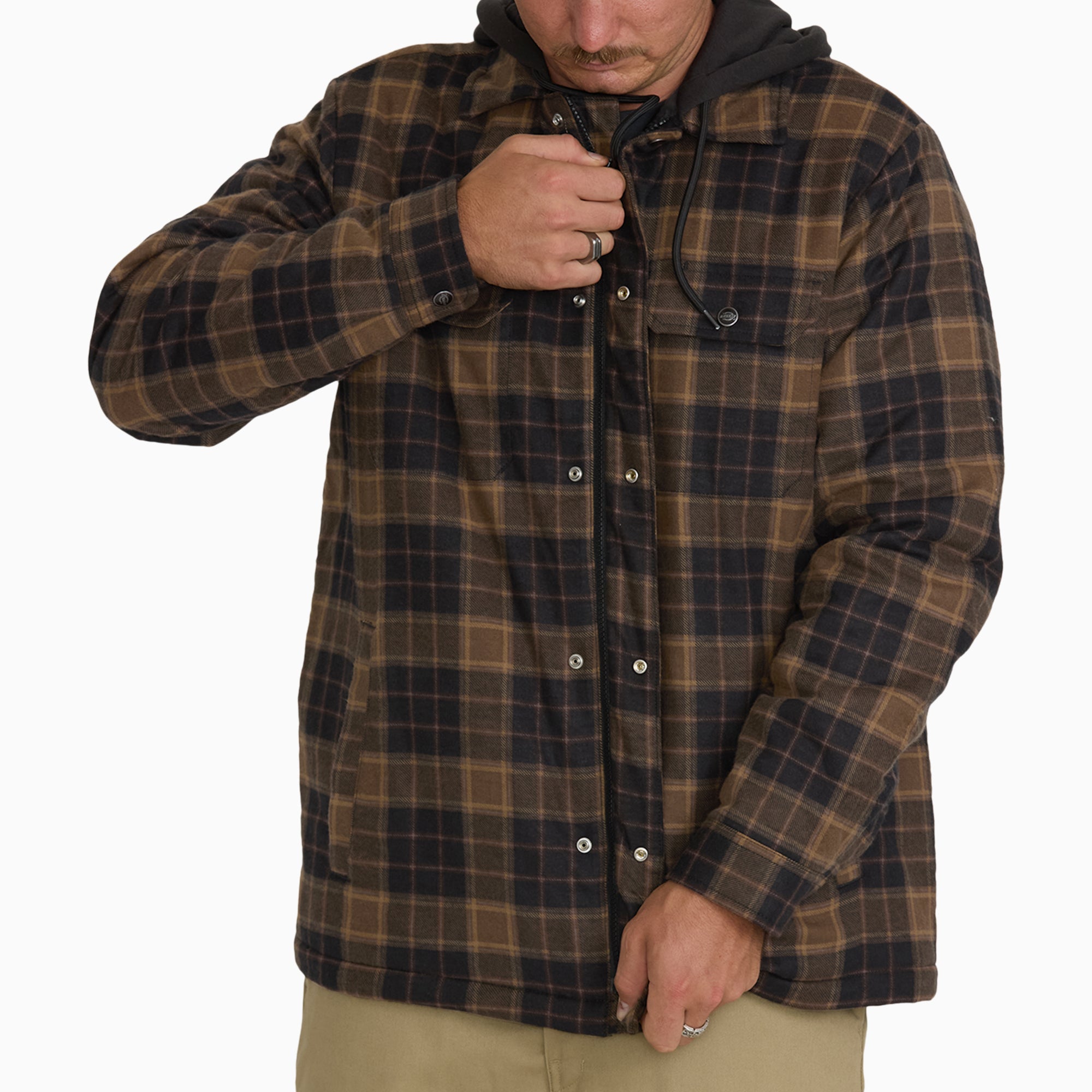 Insulated Hooded Plaid Shirt Jacket